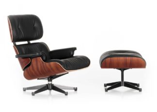 An Image of Vitra Tall Eames Lounge Chair & Ottoman in Santos Palisander & Black Leather