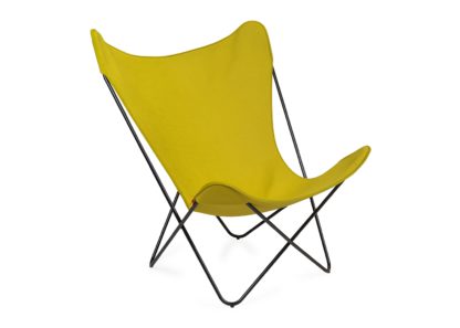 An Image of Knoll Butterfly Chair Acid Green Black Base