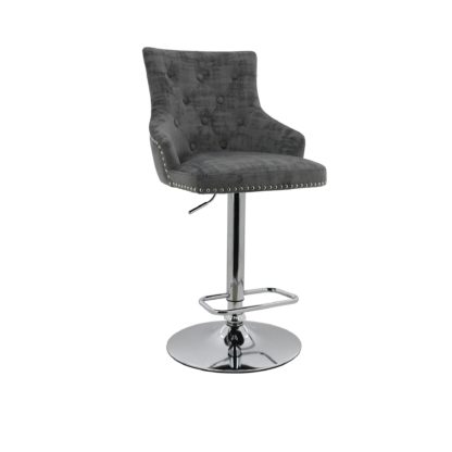 An Image of Selena Bar Stool Grey Distressed Velvet Grey