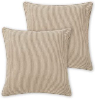 An Image of Selky Set of 2 Corduroy Cushions, 50 x 50cm, Soft Taupe