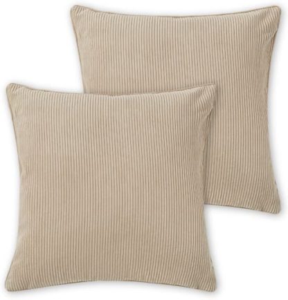 21f40b90df2098261b020df7e448fe6df8bba13c3242ca20a9dd97e2beec0117.jpg An Image of Selky Set of 2 Corduroy Cushions, 50 x 50cm, Soft Taupe