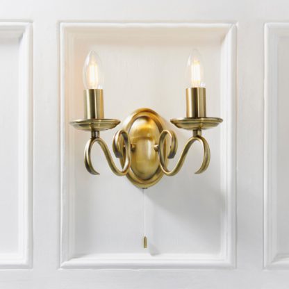 An Image of Endon Bernice 2 Light Wall Light Antique Brass Antique Brass