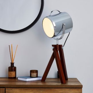 An Image of Carlton Camera Tripod Dark Wood Table Lamp Wood (Brown)
