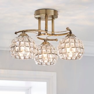 An Image of Bergen 3 Light Crystal Antique Brass Ceiling Fitting Antique Brass