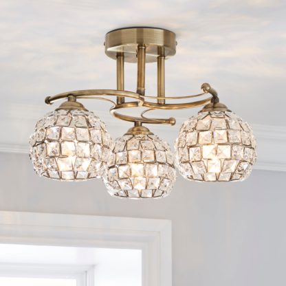 An Image of Bergen 3 Light Crystal Antique Brass Ceiling Fitting Antique Brass