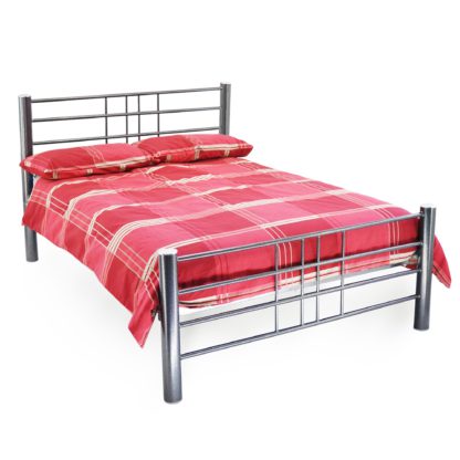 23d9e02450d7edb6cc438a0d764aa30d6919314b0d2a058ca9b343b93c2686e6-1.jpg An Image of Cuba Silver Hammered Metal Bed Frame Silver
