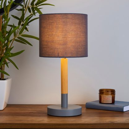 An Image of Dion Grey Wood Table Lamp Grey