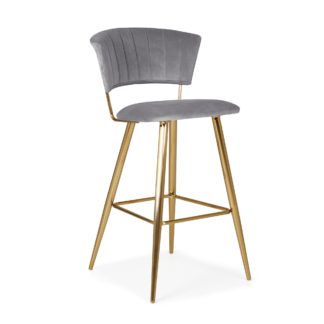 An Image of Kendall Bar Stool Grey Velvet Grey