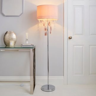 An Image of Halle French Velvet Jewel Blush Pink Floor Lamp Pink