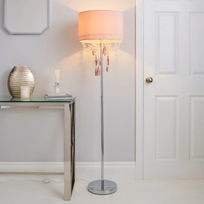 An Image of Halle French Velvet Jewel Blush Pink Floor Lamp Pink