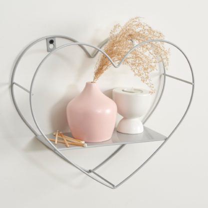 An Image of Grey Small Metal Heart Shelf Light Grey