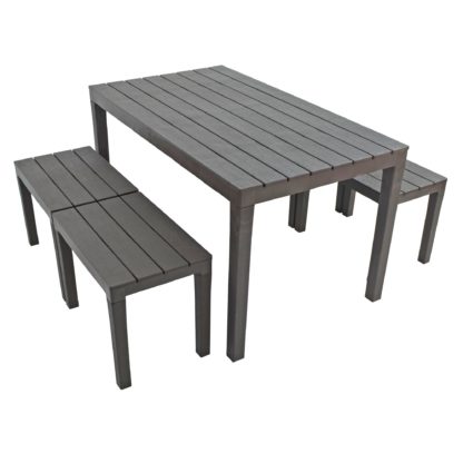 An Image of Trabella Roma 4 Seater Bench Rectangular Dining Set Grey