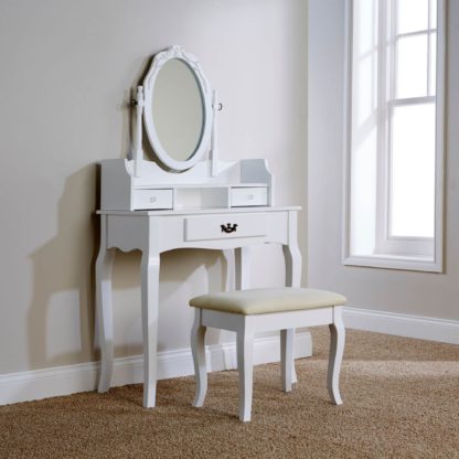 2bd1fc49363ba2b4c3983cea3f208ea7459dbfaf7d19b8b9b4e9d3405dc2bf93-1.jpg An Image of Lumberton White Antique Dressing Table Set White