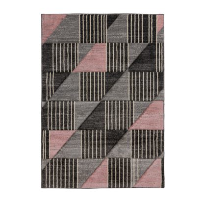 An Image of Velocity Geometric Rug Pink, Grey and Black