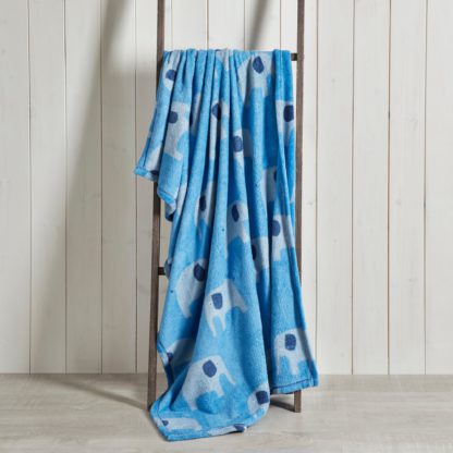 An Image of Elephant Fleece Blanket Light Blue