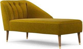 An Image of Margot Right Hand Facing Chaise Longue, Antique Gold Cotton Velvet, Light Wood Brass Leg