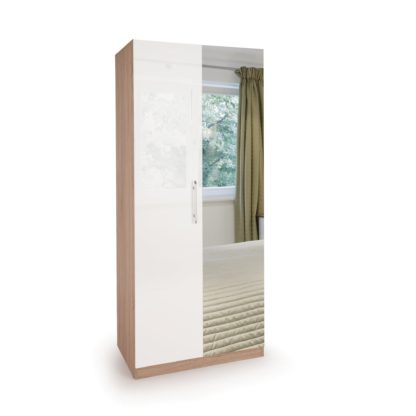 An Image of Kew High Gloss Single Wardrobe White/Natural