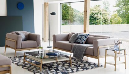 2fcccd17bb256db7bbb991bd97c11437d8a2f10d6a8a9ef5c9f0b589b748baf0.jpg An Image of Fawn Coffee Table Oak & Grey Glass