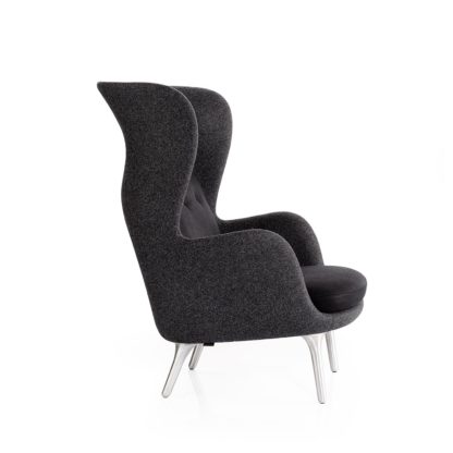 An Image of Fritz Hansen Ro Easy Chair Dark Blue Fabric Aluminium Legs