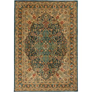 An Image of Priya Traditional Rug Brown, Green and Yellow