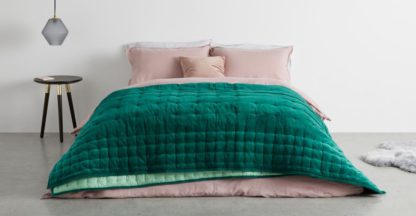 An Image of Syrah 100% Cotton Velvet Bedspread. 225x220cm, Storm Green