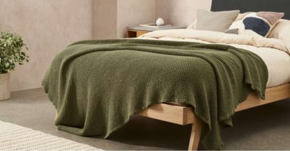 An Image of Grove 100% Stonewashed Cotton Waffle Bedspread,150 x 200cm, Olive