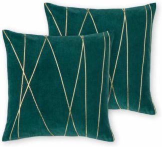 An Image of Lonford Set of 2 Velvet Cushion, 45x45, Peacock Green & Gold