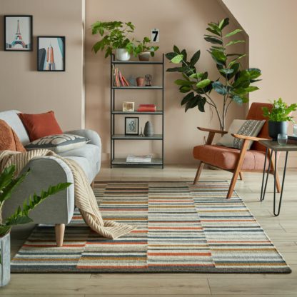 An Image of Drake Stripe Woven Rug Blue, Yellow and Orange