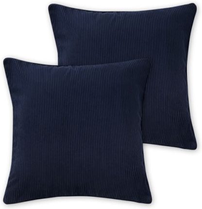 An Image of Selky Set of 2 Corduroy Cushions, 50 x 50cm, Navy Blue