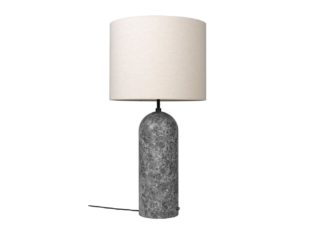 An Image of Gubi Fol19 Gravity Floor Lamp XL Low Grey Marble Base Canvas Shade