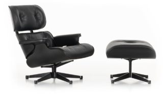 An Image of Vitra Tall Eames Lounge Chair & Ottoman in Black Ash & Black Leather