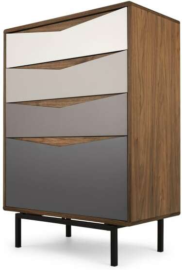 An Image of Louis Tall Chest Of Drawers, Walnut & Warm Neutrals