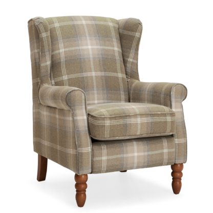 3cc7595d6b918ac21679076f1a6a44de9169fcff6236bf3f77c64cc6626f4140-1.jpg An Image of Oswald Check Wingback Armchair - Natural Brown, Blue and White