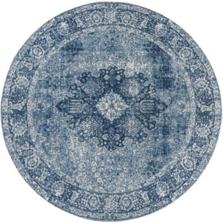 An Image of Mila Traditional Circle Rug Blue and White