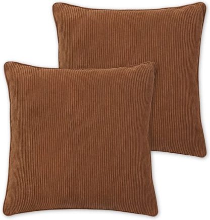 An Image of Selky Set of 2 Reversible Corduroy Cushions, 50 x 50cm, Tan & Blush Pink