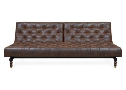 An Image of Heal's 40 Winks Sofa Bed In Antique Faux Leather Brown Dark Turned Feet