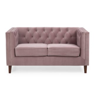 An Image of Isabel Velvet Chesterfield 2 Seater Sofa Blush