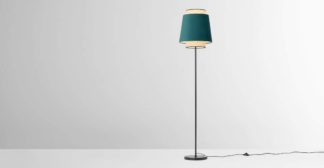 An Image of Haroon Floor Lamp, Peacock Blue Velvet and Raffia