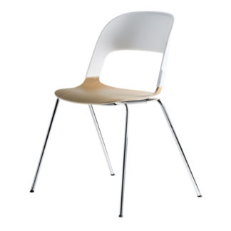 An Image of Fritz Hansen Pair Chair White and Oak Seat Chrome Legs