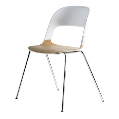 An Image of Fritz Hansen Pair Chair White and Oak Seat Chrome Legs