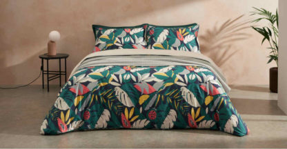 An Image of Anza Cotton Duvet Cover + 2 Pillowcases, King, Storm Green