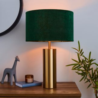 An Image of Nesa Velvet Touch Table Lamp Brushed Gold and Bottle Green Gold and Green