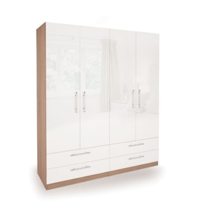 472e22392073581a8fbd88b533be9fae53fff699f425942c9def8963bf6afade-1.jpg An Image of Kew High Gloss 2 Drawer Single Wardrobe White/Natural