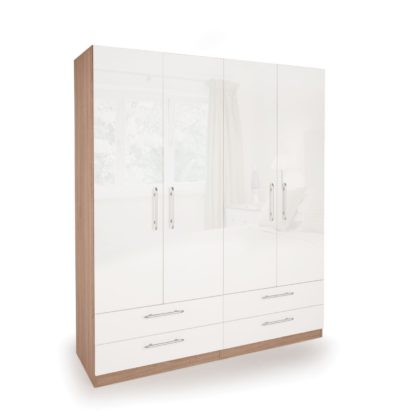 An Image of Kew High Gloss 2 Drawer Single Wardrobe White/Natural