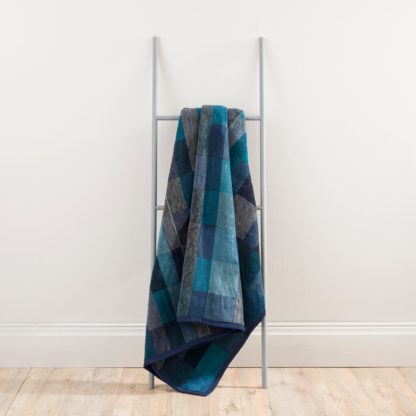 An Image of Thermosoft Navy Check Blanket Navy and Grey