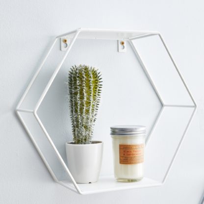 An Image of Hexagonal White Wall Shelf White