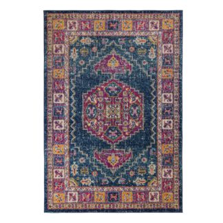 An Image of Urban Traditional Rug Pink, Blue and Yellow