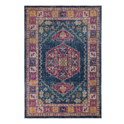 An Image of Urban Traditional Rug Pink, Blue and Yellow