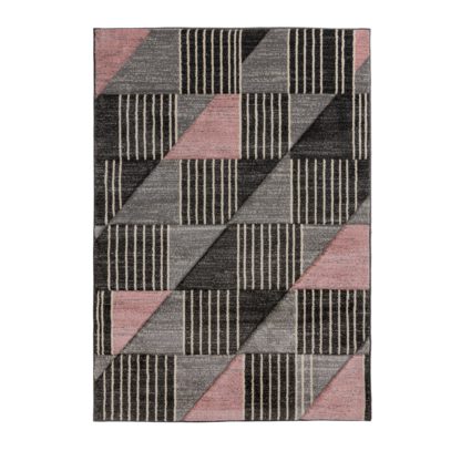 An Image of Velocity Geometric Rug Pink, Grey and Black