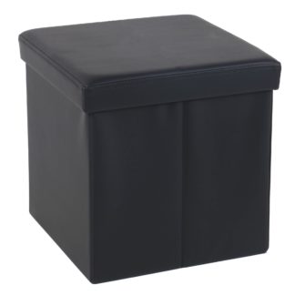 An Image of Foldable Black Cube Ottoman Black